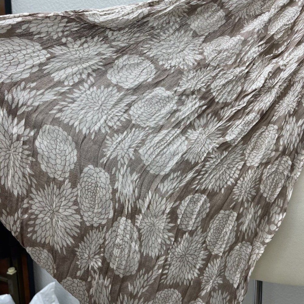 World Market Khaki Tan White Unity Scarf  100% Viscose Floral Print Design - Picture 5 of 6